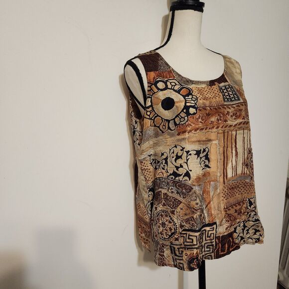Vintage 80s 90s Stunt 100%  Silk Tank Top Blouse sz M/L brown earth tone ethnic - Picture 11 of 13